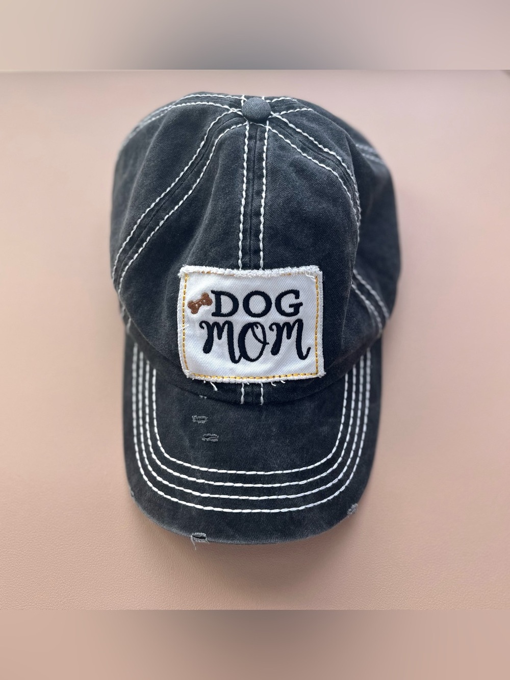 David and Young Black 'Dog Mom' Distressed Baseball Cap